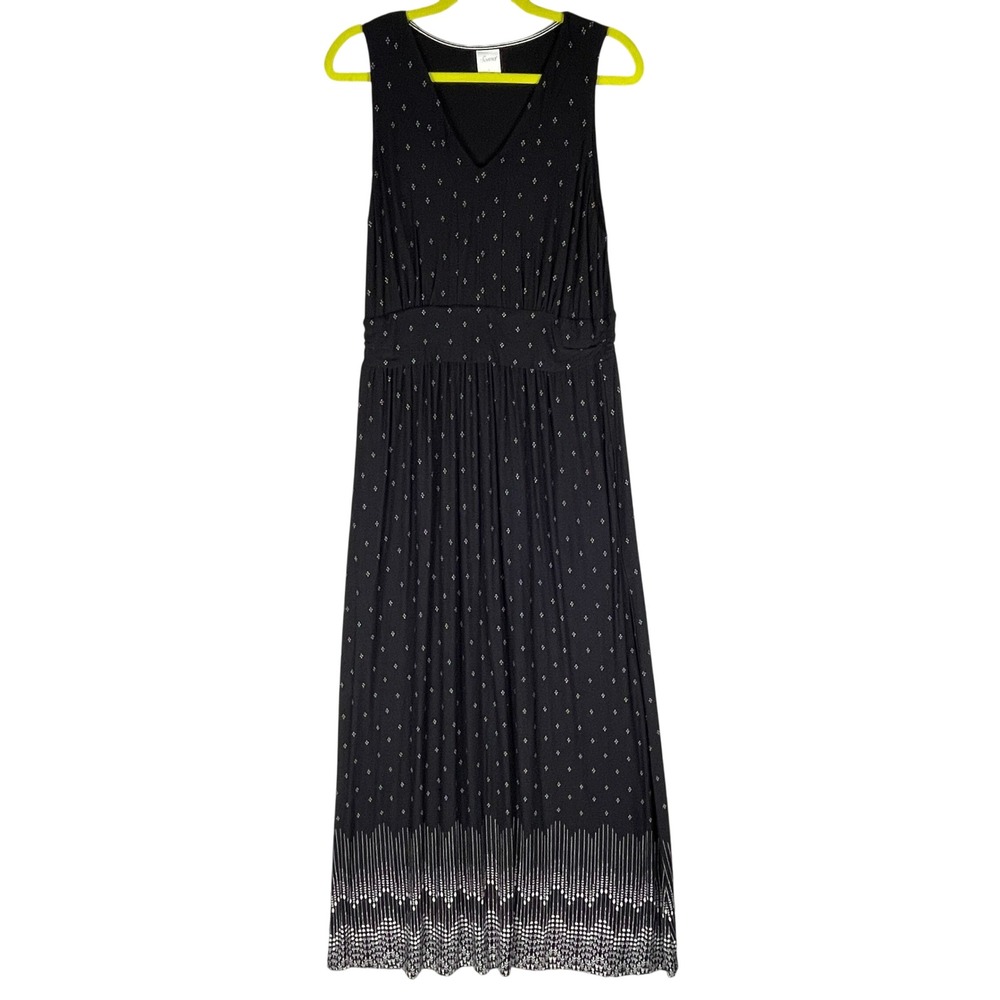 Soma Maxi Dress Womens L Black Geometric V-Neck Pockets Sleeveless Resort Travel